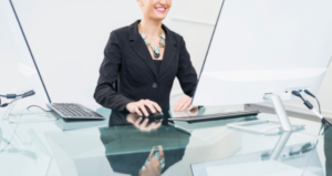 woman sitting at desk